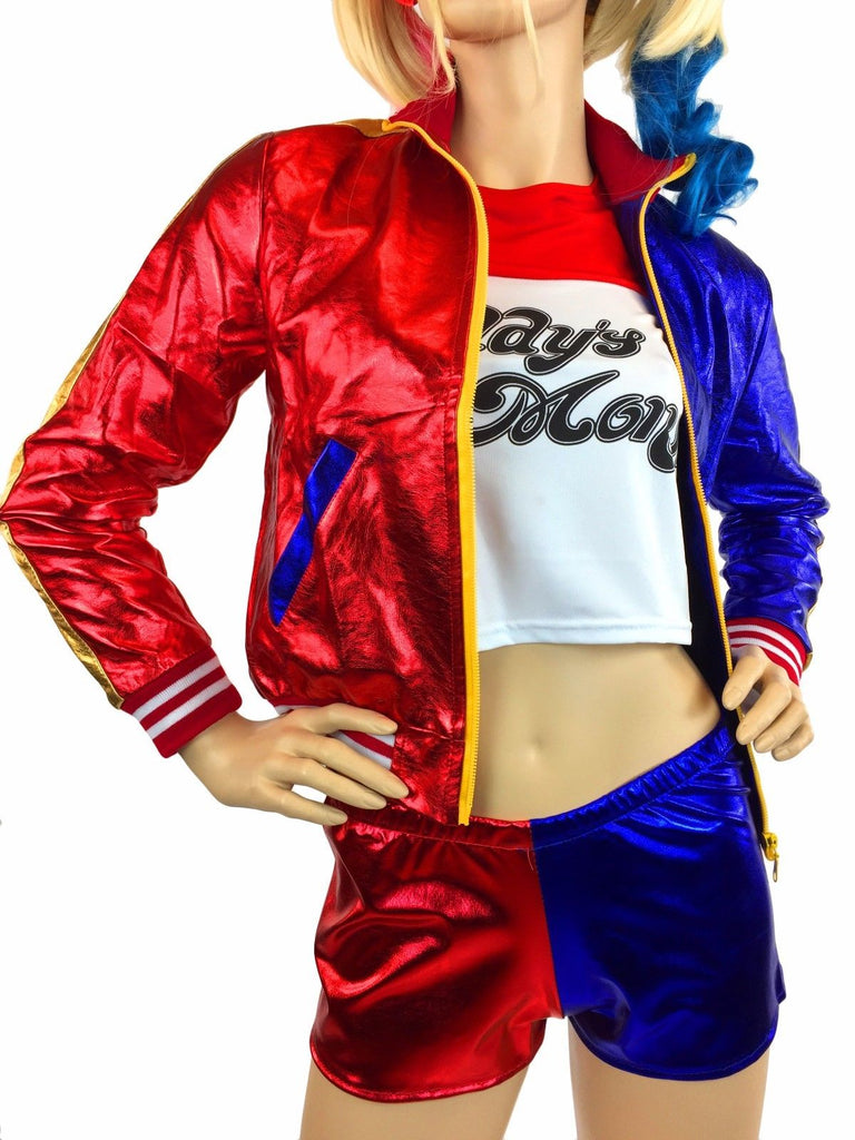 Harley Quinn Metallic Leather Bomber Jacket – Costume Rebel