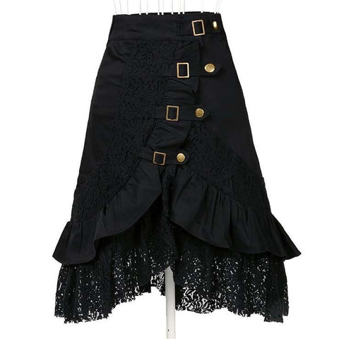 Gothic Steampunk Renaissance Victorian Vintage Black Lace Skirt Costume S-2XL