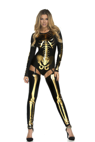Sexy Skeleton Bodysuit Bad to the Bone Gold