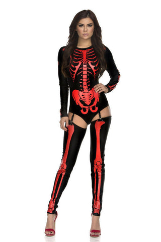 Sexy Skeleton Bodysuit Bad to the Bone Red